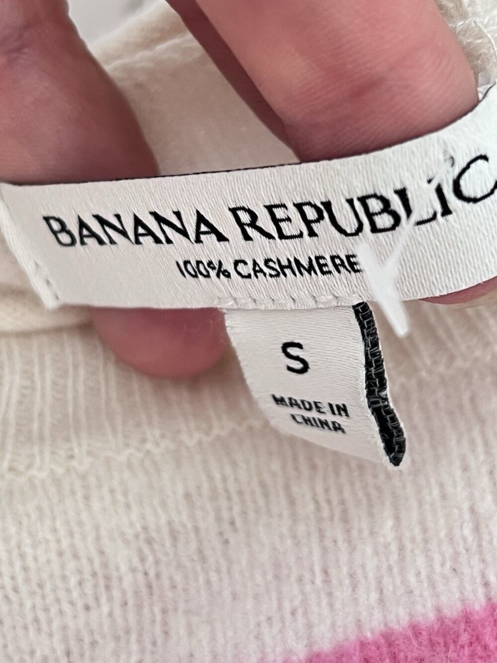 NEW Banana Republic 100% Cashmere Short Sleeve Sweater SMALL Striped PINK Cream - Picture 8 of 8